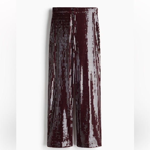 New H&M Sequined Burgundy Pants - Picture 5 of 6